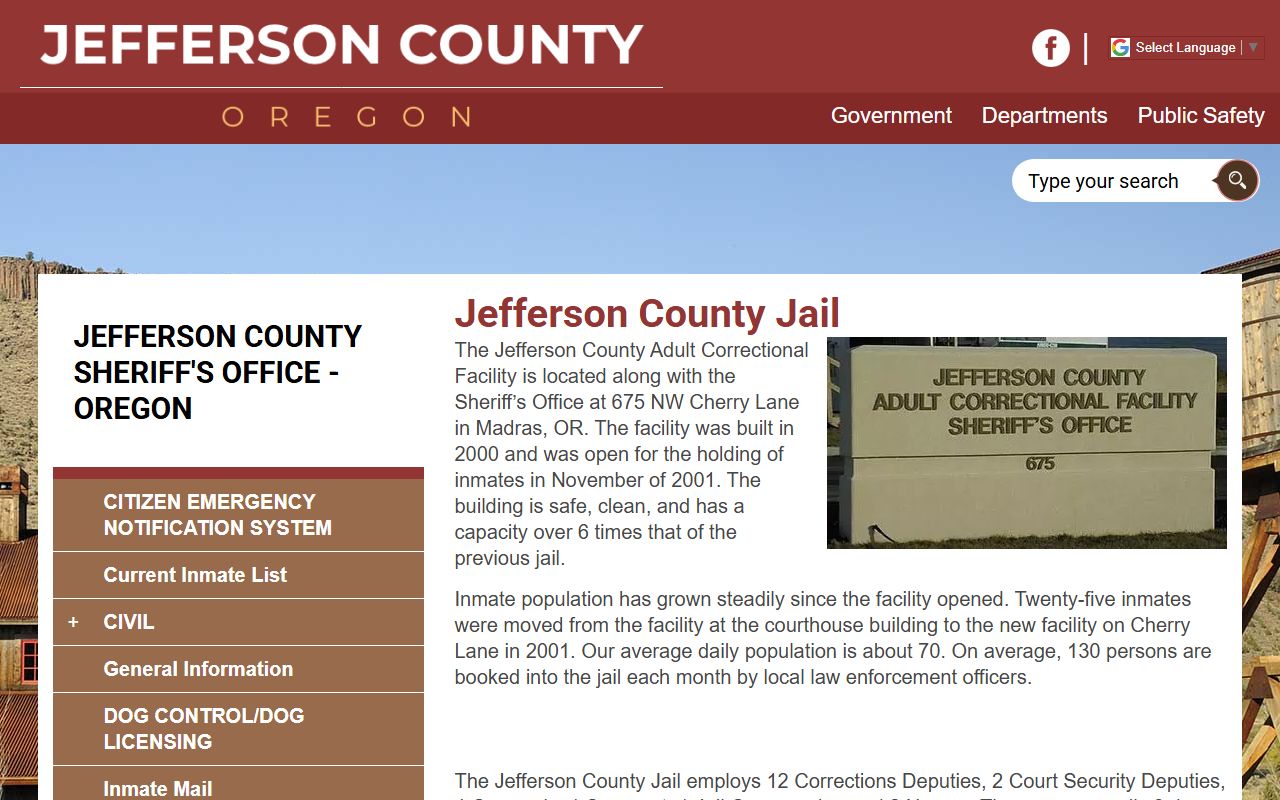 Jefferson County inmate population jail overview and capacity page